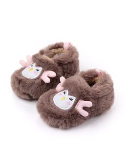 KIDLINGSS - Unisex Brown Monkey Face Fur Detailed Booties