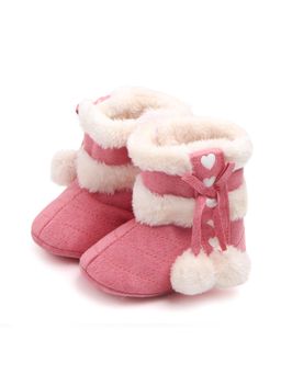 KIDLINGSS - Girls Pink Heart Print Pom Applique Detailed High Top Booties