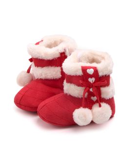 KIDLINGSS - Girls Red Heart Print Pom Applique Detailed High Top Booties