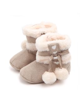 KIDLINGSS - Girls Beige Heart Print Pom Applique Detailed High Top Booties