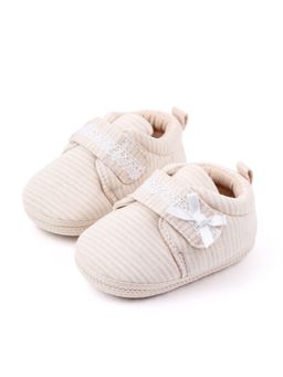 KIDLINGSS - Girls Beige Stripes Detailed Knot Applique Booties