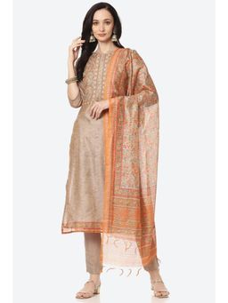Biba - Beige Silk Unstitched Suit (Set of 3)