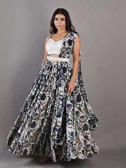 Bohame - Embelia Multi-Blue & Off White Lehenga (Set of 4)
