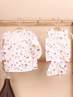 Moms Home - Organic Purple Muslin Front Open Kimono with Jhabla and Nappy (Set of 3)