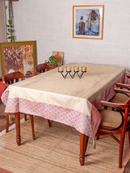 Zeba World - Brocade Table Cover with Golden/Red Border and Golden Tassels