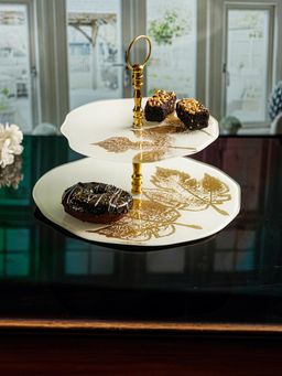 Trovea's - Two Tier White & Gold Cake Stand