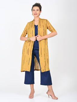 Saltpetre - Women Modal Mustard Cedar Print Draped Neck Collar Overlay