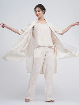 Saltpetre - White Women Block Print High Neck Collar Overlay