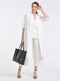 Saltpetre - Women Solid White Linen High Neck Collar Overlay