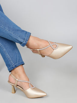 Flat n Heels - Women Gold Mules Heels