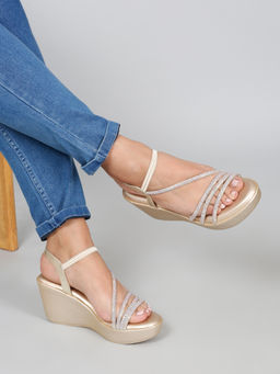 Flat n Heels - Women Gold Wedges Heels
