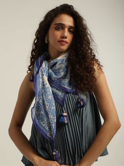 Label Ritu Kumar - Women Rossine Blue Square Scarf