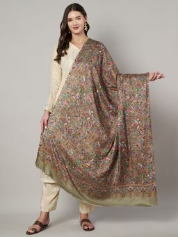 MUFFLY - Women Beige Fine Soft Bamboo Kalamkari Print Design Shawl