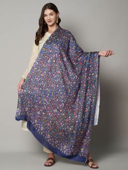 MUFFLY - Women Blue Fine Soft Bamboo Kalamkari Print Design Shawl