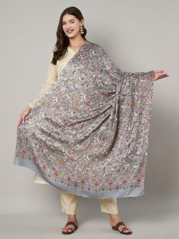 MUFFLY - Women Grey Fine Soft Bamboo Kalamkari Print Design Shawl