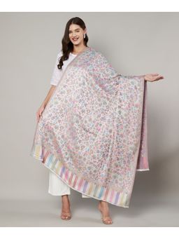 MUFFLY - Women White Fine Soft Ethnic Bamboo Silk Authentic Kashmiri Jamawar design Shawl
