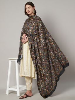 MUFFLY - Women Black Fine Soft Bamboo Kalamkari Print Design Stole
