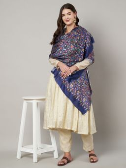 MUFFLY - Women Blue Fine Soft Bamboo Kalamkari Print Design Stole