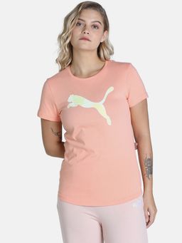 Puma - Patterned Graphic Logo Women Peach T-shirt
