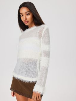 Cider - Wool Blend Round Neckline Knitted Long Sleeve Top