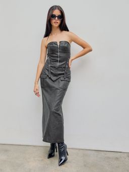 Cider - Faux Leather High Waist Cargo Split Maxi Skirt