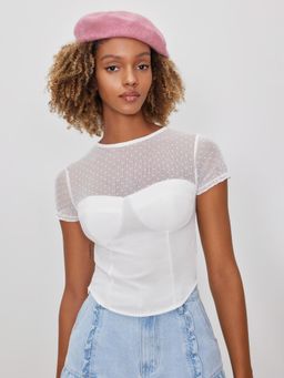 Cider - Mesh Polka Dot Crop Blouse