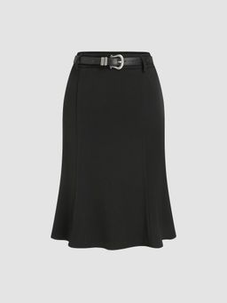Cider - High Rise Solid Midi Skirt With Belt (Set of 2)