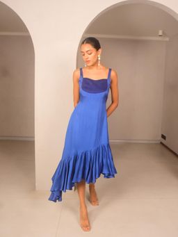 WHY SO BLUE - Selene Modal Ruffled Blue Dress