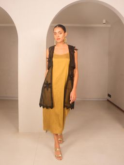 WHY SO BLUE - Sia Silk Gold Evening Dress with Jacket