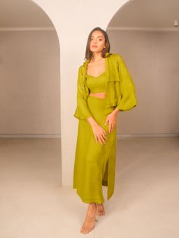 WHY SO BLUE - Saba Green Skirt with Shirt and Bralette