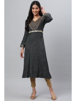 Aurelia - Grey Embroidered A Line Winter Dress