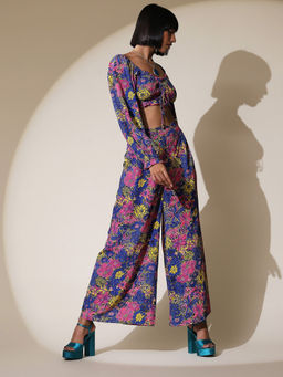 Label Ritu Kumar - V-Neck Balloon Sleeve Crop Top with Pants Set (Set of 2)