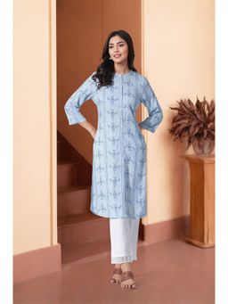 W - Blue Geometric Print Shirt Kurta & Straight Pants (Set of 2)