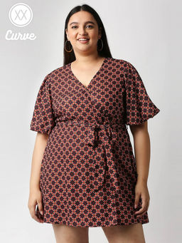 Twenty Dresses by Nykaa Fashion - Curve Multi Color Printed V Neck Mini Dress