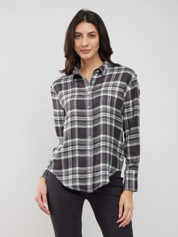 FableStreet - Grey Checkered Comfortable Fit Shirt