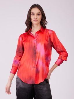 FableStreet - Multi-Color Satin Abstract Shirt