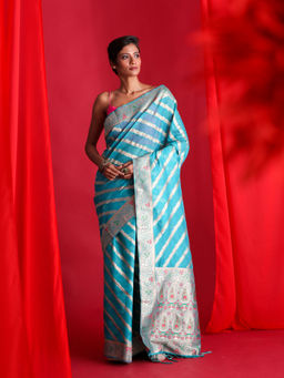 Beatitude - Blue Banarasi Saree with Unstitched Blouse