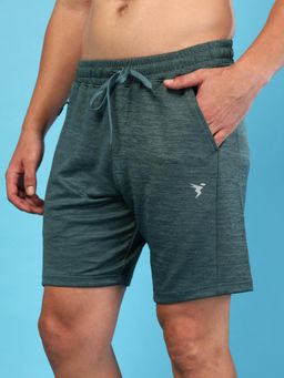 Technosport - Green Men Melange Slim Fit Sports Shorts with Techno Dry