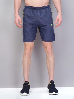 Technosport - Navy Blue Men Melange Slim Fit Sports Shorts with Techno Lite