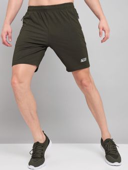 Technosport - Green Men Solid Slim Fit Sports Shorts with Matip