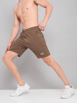 Technosport - Brown Men Solid Slim Fit Sports Shorts with Matip