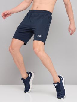 Technosport - Navy Blue Men Solid Slim Fit Sports Shorts with Matip