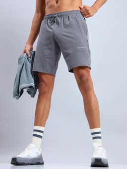 Technosport - Grey Men Solid Relax Fit Sports Shorts with Elastic Lite