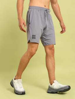 Technosport - Grey Men Solid Relax Fit Sports Shorts with Elastic Lite