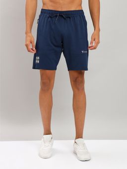 Technosport - Navy Blue Men Solid Relax Fit Sports Shorts with Elastic Lite