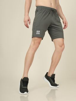 Technosport - Olive Men Solid Relax Fit Sports Shorts with Elastic Lite