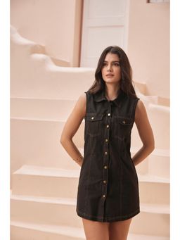 Bofreesia - Women Black Denim Shirt Dress