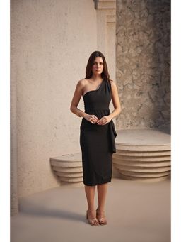 Bofreesia - Women Black One Shoulder Midi Bodycon Dress