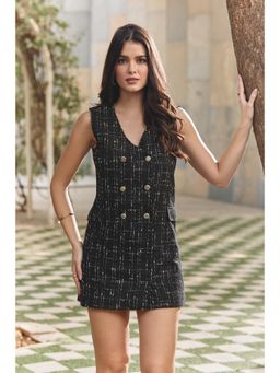Bofreesia - Women Black Sleeveless Double-Breasted Mini Blazer Dress