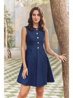 Bofreesia - Women Blue Denim Mini Flared Dress